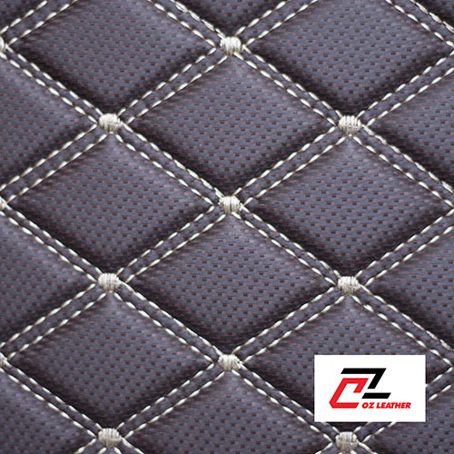 Vải lót sàn Da PVC hình thoi cacbon nâu chỉ kem 2 đường chỉ - A9 Vải lót sàn Da PVC hình thoi cacbon nâu chỉ kem 2 đường chỉ - A9