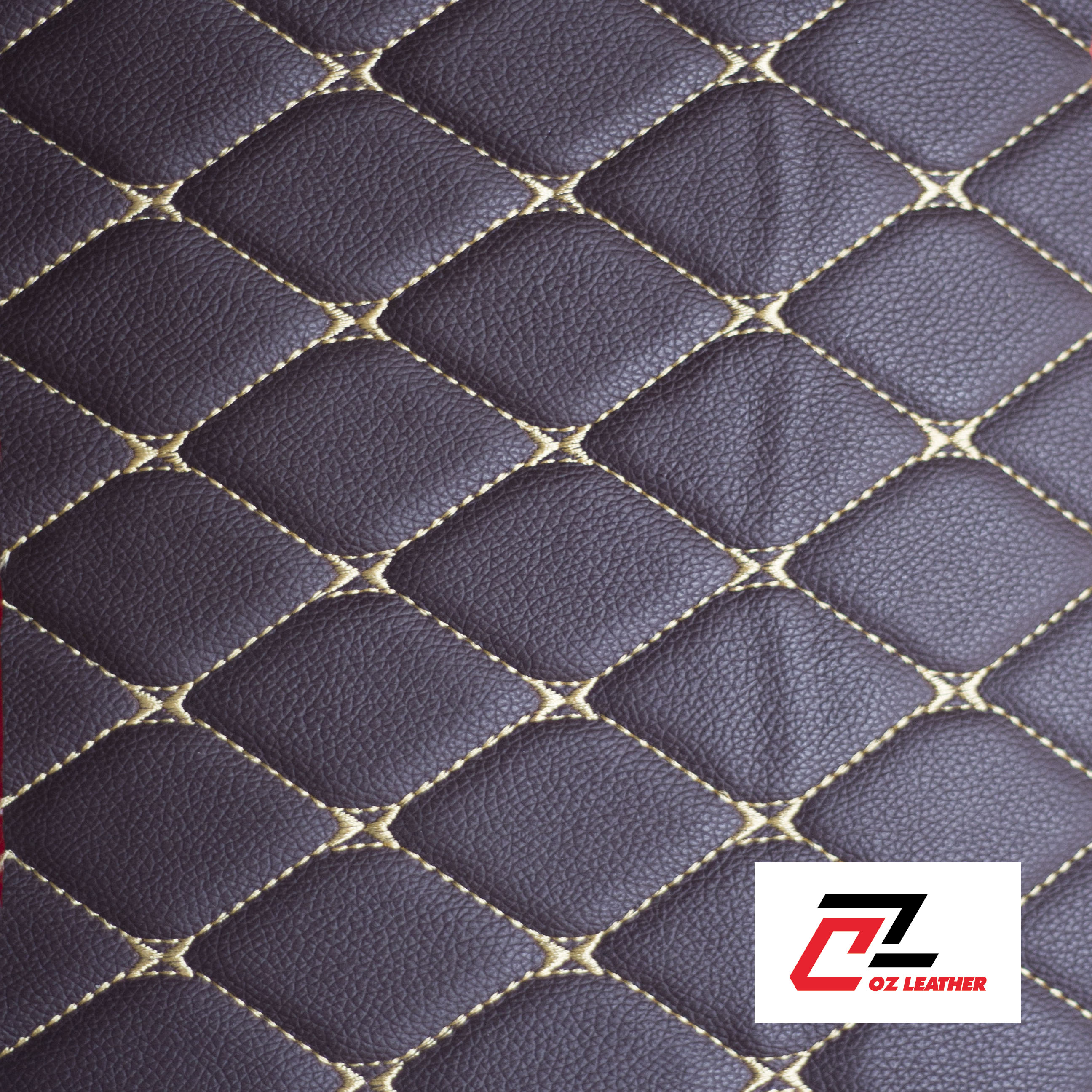 Da PVC Hình Thoi Sần Nâu Chỉ Vàng - B10 Da PVC Hình Thoi Sần Nâu Chỉ Vàng - B10