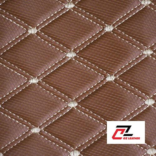 Vật liệu lót sàn Da PVC hình thoi cacbon cam chỉ kem 2 đường chỉ Vật liệu lót sàn Da PVC hình thoi cacbon cam chỉ kem 2 đường chỉ