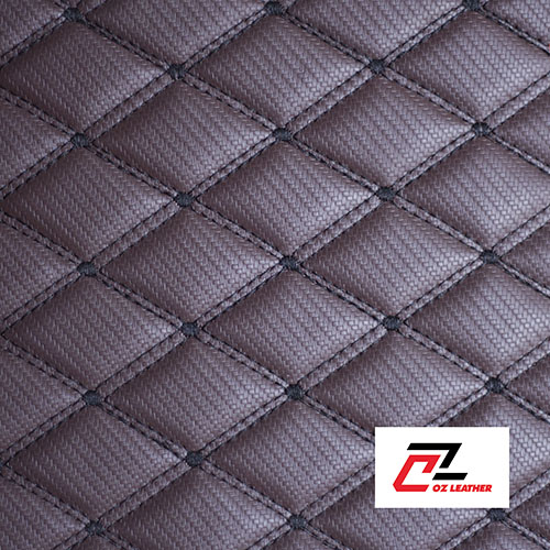 Vải lót sàn Da PVC hình thoi cacbon nâu chỉ đen 2 đường chỉ - A11