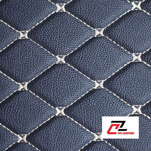 Da PVC hình thoi sần đen chỉ kem Da PVC hình thoi sần đen chỉ kem