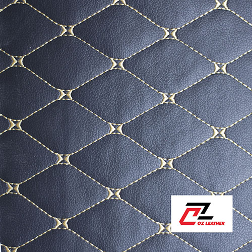 vải may lót sàn 5D Da PVC hình thoi sần đen chỉ kem vải may lót sàn 5D Da PVC hình thoi sần đen chỉ kem