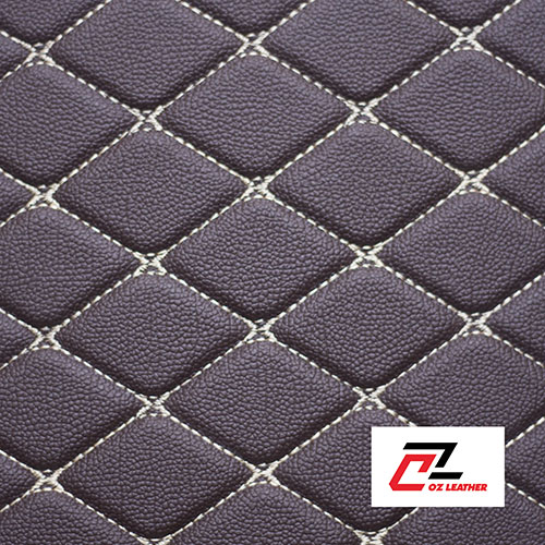 Vật liệu lót sàn 5D Da PVC hình thoi sần nâu chỉ kem - B12 Vật liệu lót sàn 5D Da PVC hình thoi sần nâu chỉ kem - B12