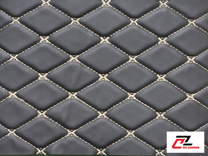 Vật liệu ốp trần Da PVC hình thoi nhẵn đen chỉ kem Vật liệu ốp trần Da PVC hình thoi nhẵn đen chỉ kem