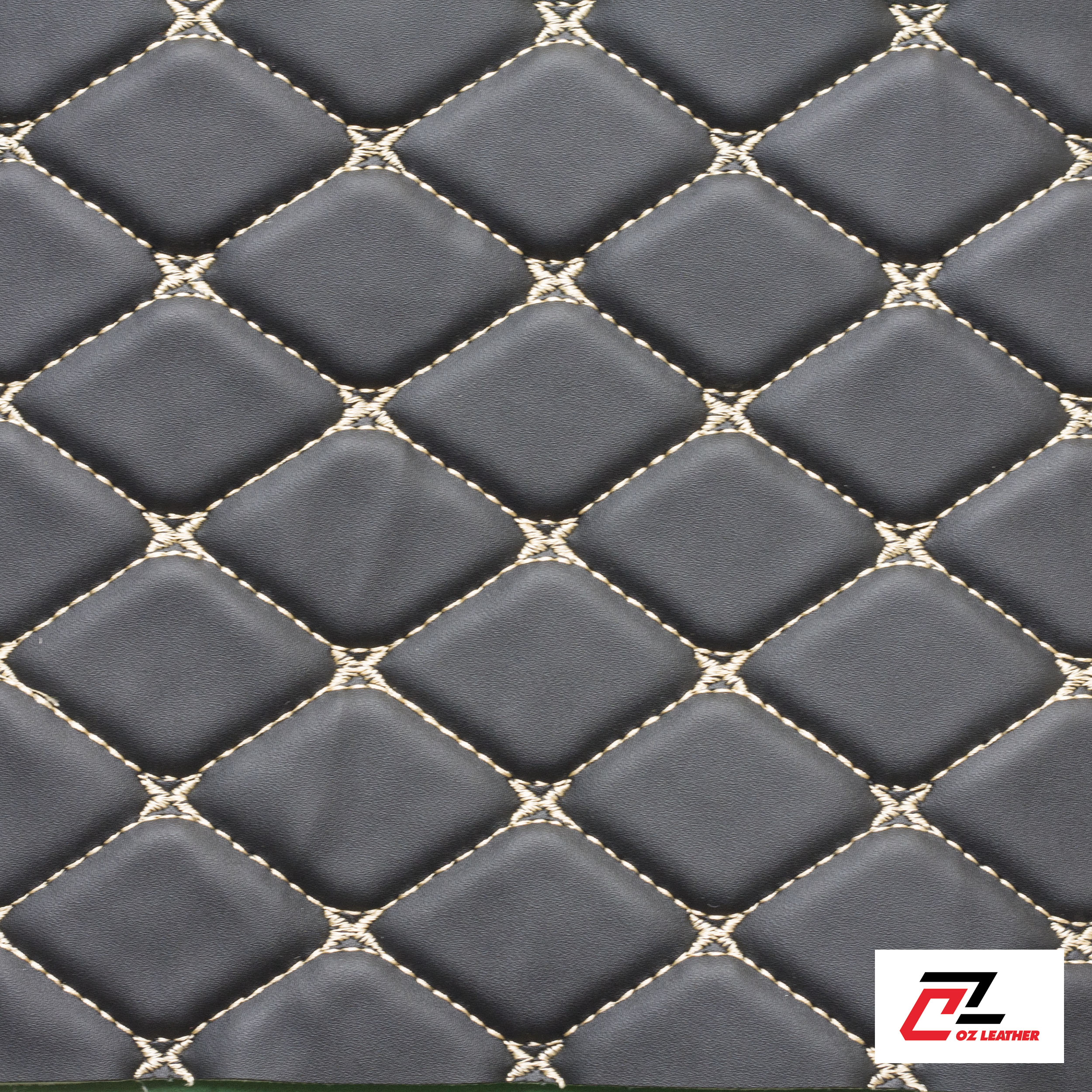 Da PVC Hình Thoi Nhẵn Đen Chỉ Kem Da PVC Hình Thoi Nhẵn Đen Chỉ Kem