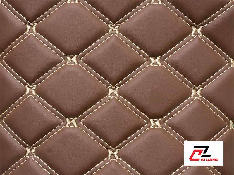 Vật liệu ốp trần Da PVC hình thoi nhẵn nâu chỉ kem 2 đường chỉ Vật liệu ốp trần Da PVC hình thoi nhẵn nâu chỉ kem 2 đường chỉ