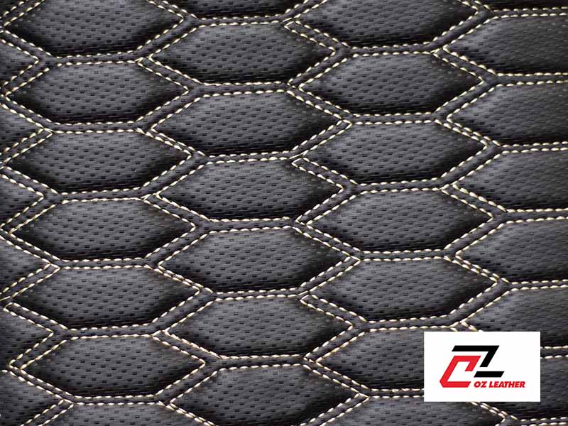 Da PVC Hình Lục Giác Cacbon Đen Chỉ Kem 2 Đường Chỉ Da PVC Hình Lục Giác Cacbon Đen Chỉ Kem 2 Đường Chỉ
