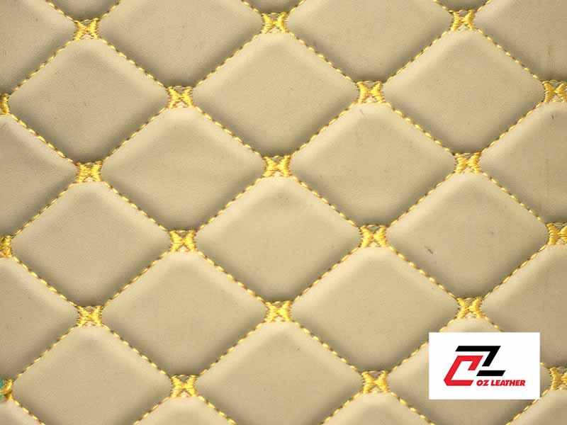 Vật liệu ốp trần Da PVC hình thoi nhẵn kem chỉ vàng Vật liệu ốp trần Da PVC hình thoi nhẵn kem chỉ vàng