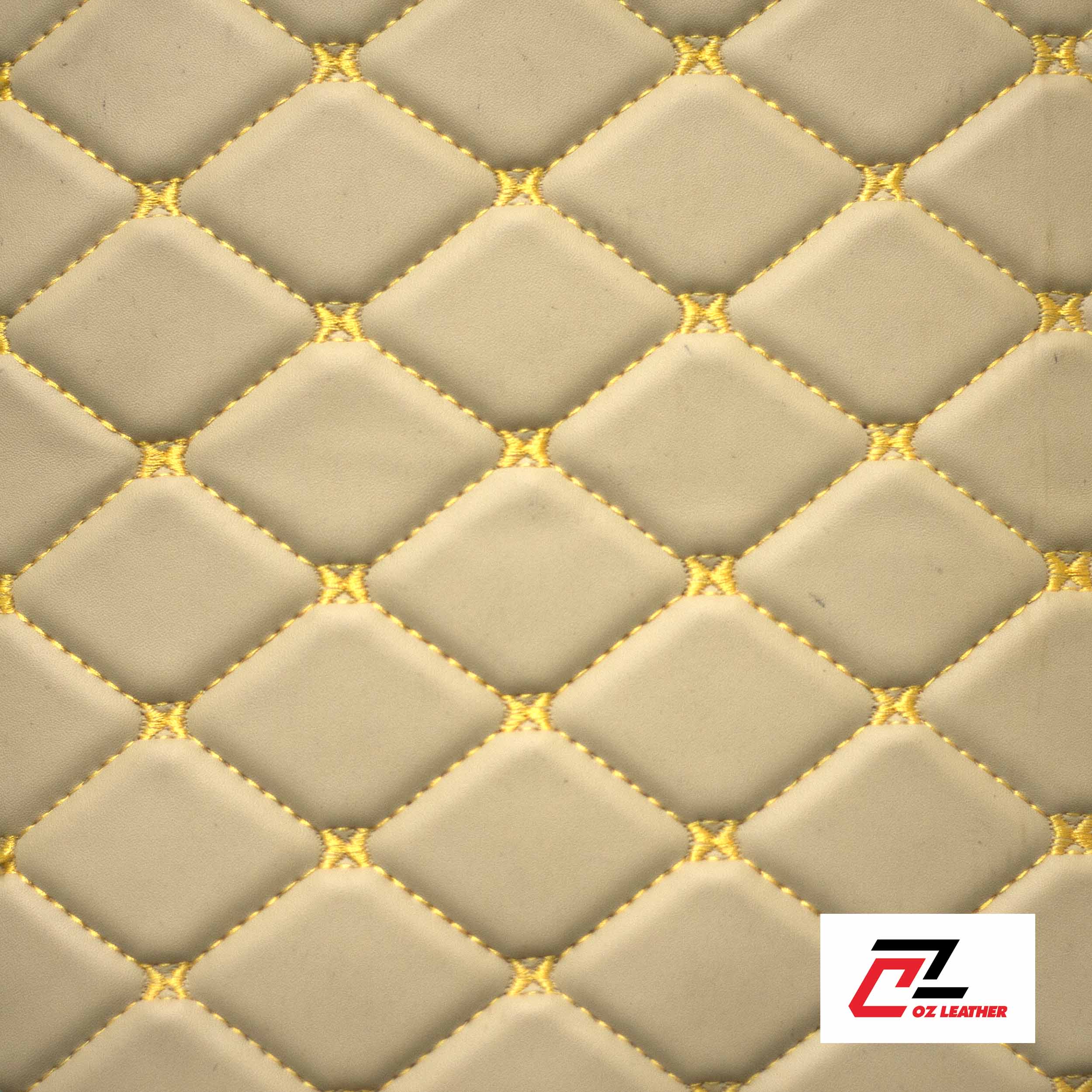 Da PVC Hình Thoi Nhẵn Kem Chỉ Vàng Da PVC Hình Thoi Nhẵn Kem Chỉ Vàng