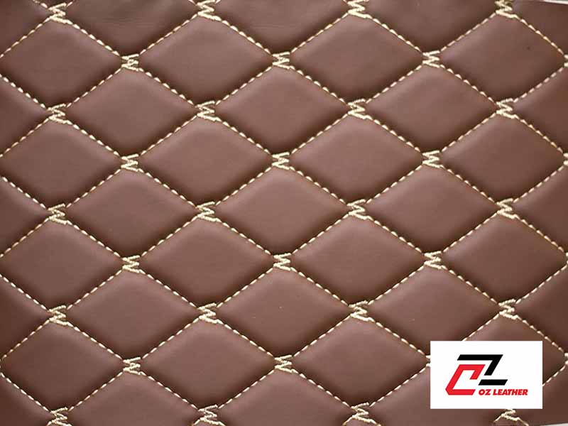 Vật liệu ốp trần Da PVC hình thoi nhẵn nâu họa tiết chữ M chỉ kem Vật liệu ốp trần Da PVC hình thoi nhẵn nâu họa tiết chữ M chỉ kem