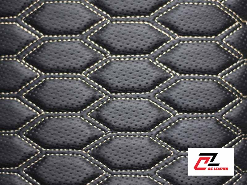 Da PVC lục giác cacbon đen chỉ kem giúp nội thất xe sang trọng Da PVC lục giác cacbon đen chỉ kem giúp nội thất xe sang trọng