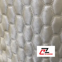 Da PVC kim tuyến chần lục giác 2 đường chỉ màu xám