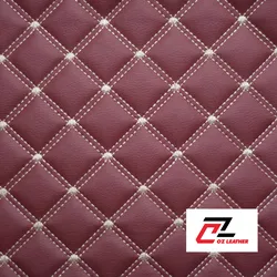 Da PVC hình vuông sần đỏ chỉ kem 2 đường chỉ - B15