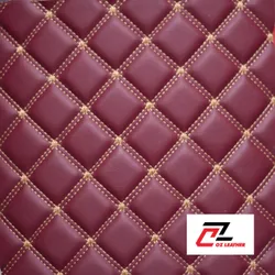 Da PVC hình vuông nhẵn đỏ chỉ vàng 2 đường chỉ - B15