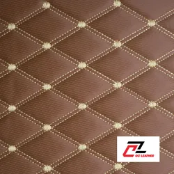 Da PVC hình thoi cacbon cam chỉ vàng 2 đường chỉ - A7