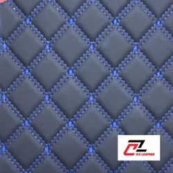 Da PVC Hình Vuông Nhẵn Đen Chỉ Xanh 2 Đường chỉ - B5