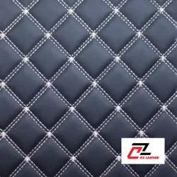 Da PVC hình vuông nhẵn đen chỉ kem 2 đường chỉ - B13