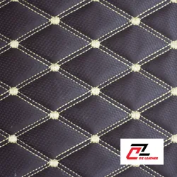 Da PVC hình thoi cacbon nâu chỉ vàng 2 đường chỉ