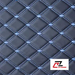 Da PVC hình vuông nhẵn đen chỉ xanh dương 2 đường chỉ