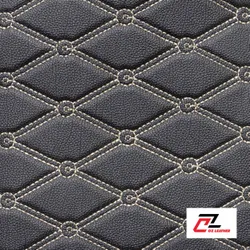 Da PVC hình thoi sần đen chỉ kem 2 đường chỉ