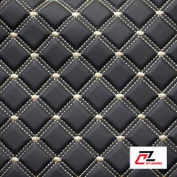 Da PVC hình vuông sần đen chỉ kem 2 đường chỉ