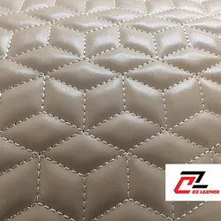 Da PVC kim tuyến chần khối vuông màu kem