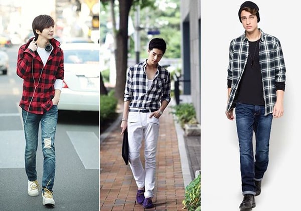 Áo thun trơn dài tay phối áo sơ mi