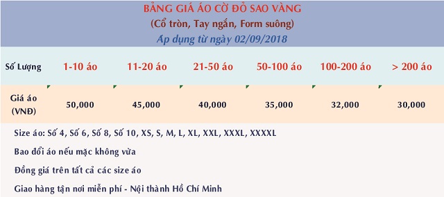 bảng giá bán áo cờ Việt Nam đẹp