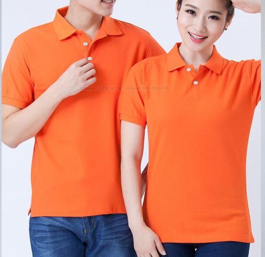 Áo thun trơn vải cá sấu màu cam