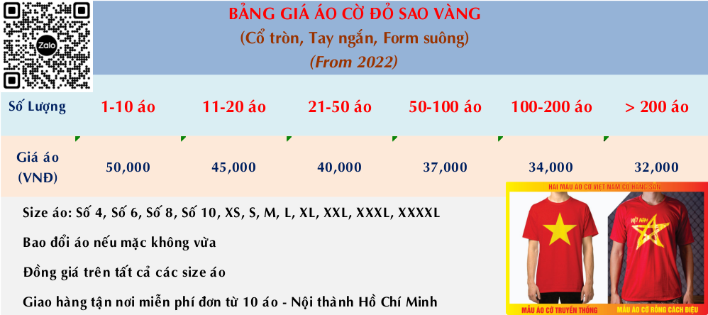 bảng giá áo cờ việt nam