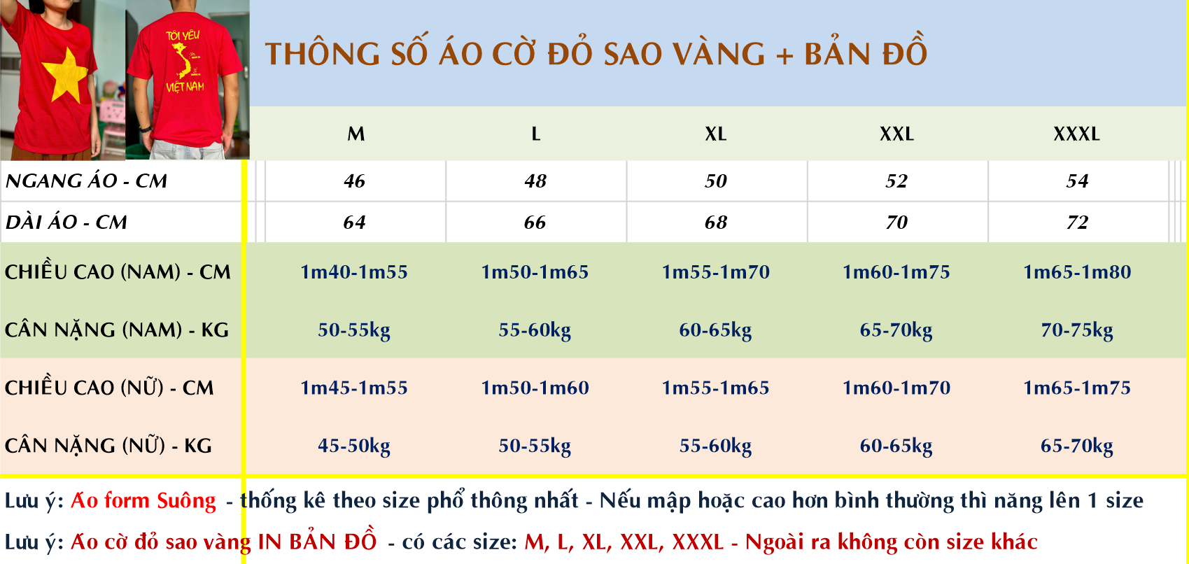 bản size áo thun cờ đỏ in bản đồ Việt Nam