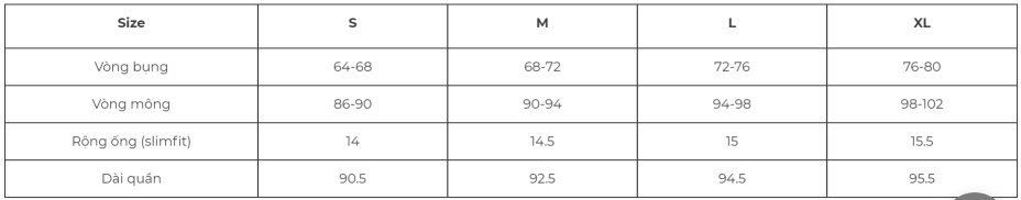 Bảng size quần Âu nữ