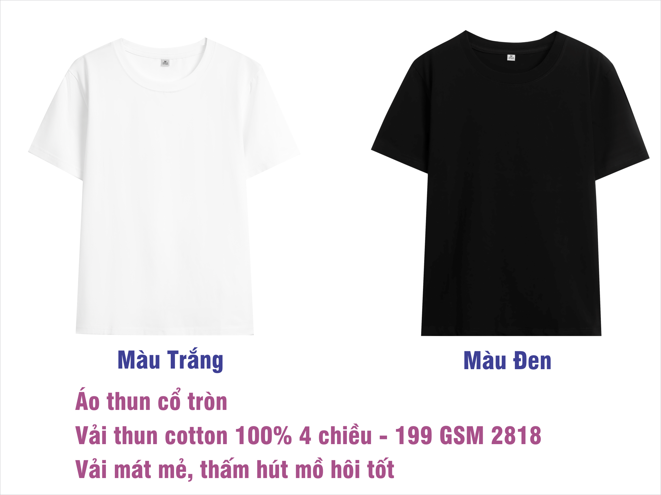 áo thun cổ tròn vải thun cotton 100% 4 chiều