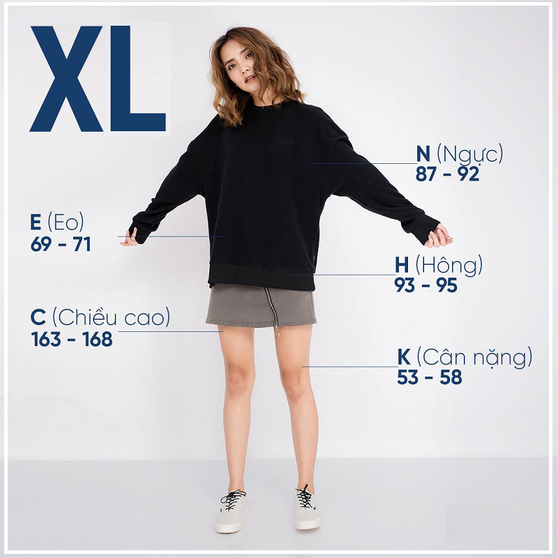 Size XL nữ là bao nhiêu kg?Có số đo là bao nhiêu