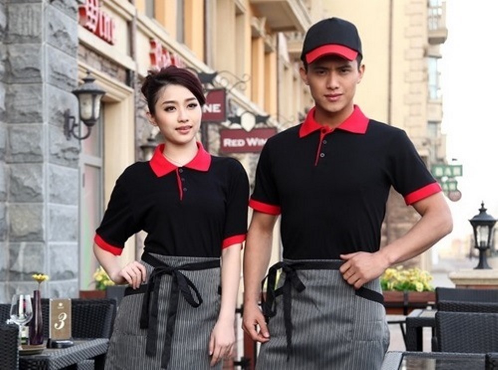 Đồng phục phục vụ áo thun kết hợp tạp dề