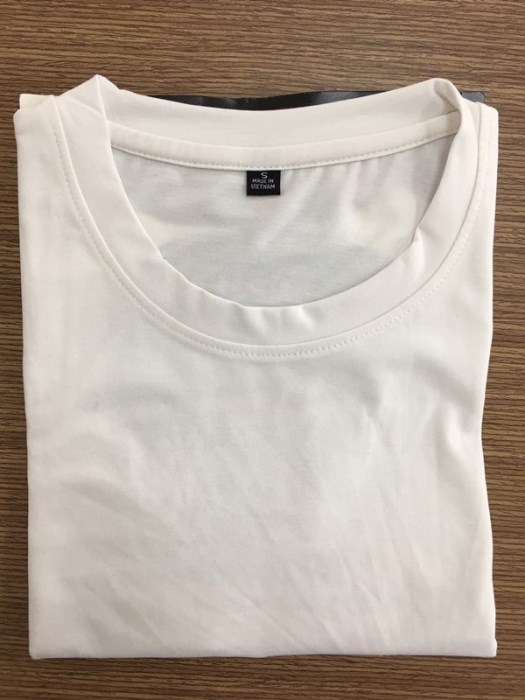Áo thun trơn cổ tròn, màu trắng, vải cotton 4 chiều