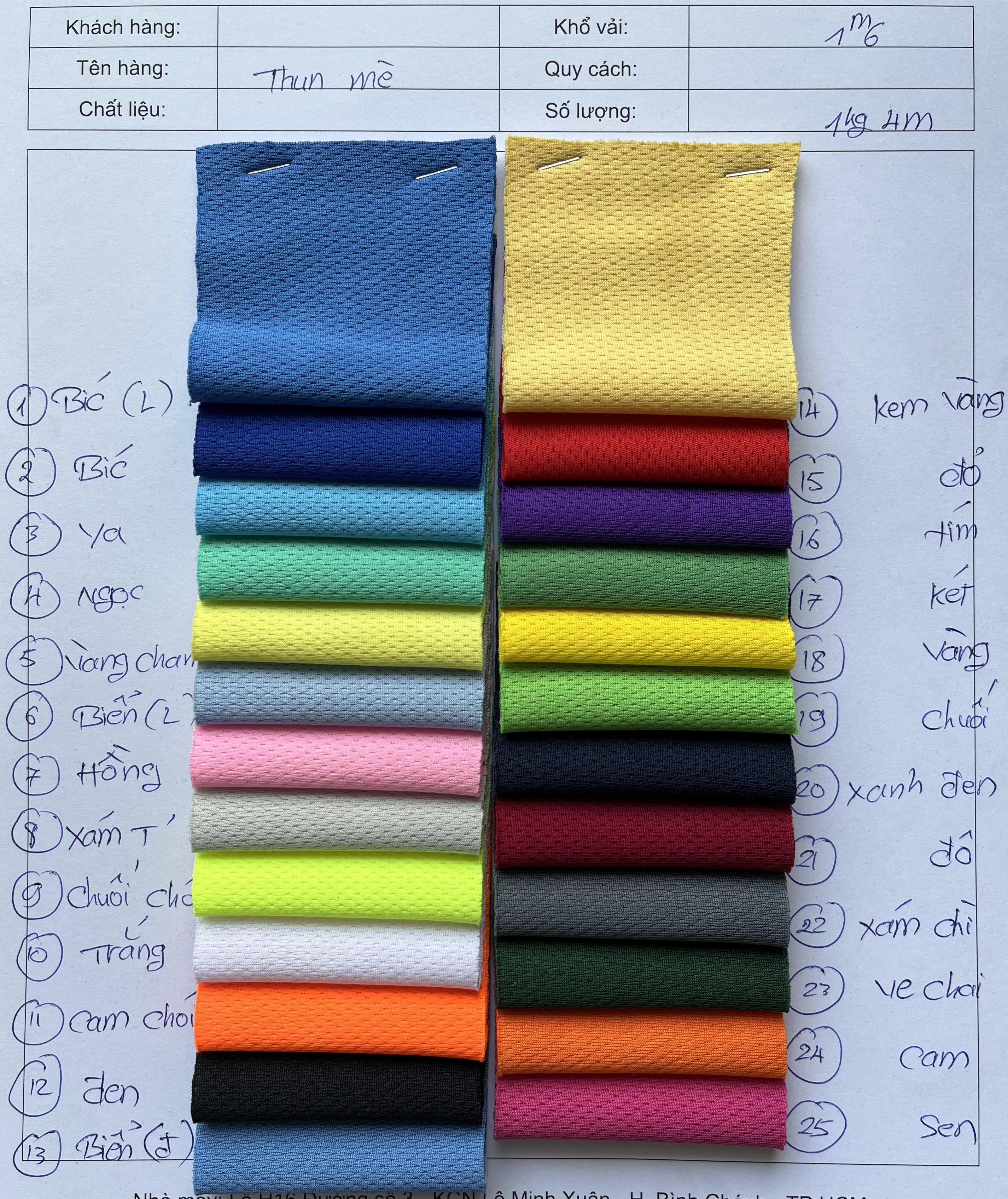 Bảng màu vải thun Mè 2023