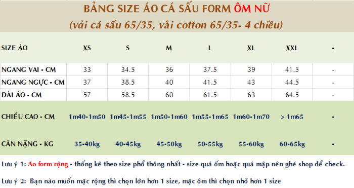 Bảng size áo thun cổ bẻ vải cá sấu form ôm nữ