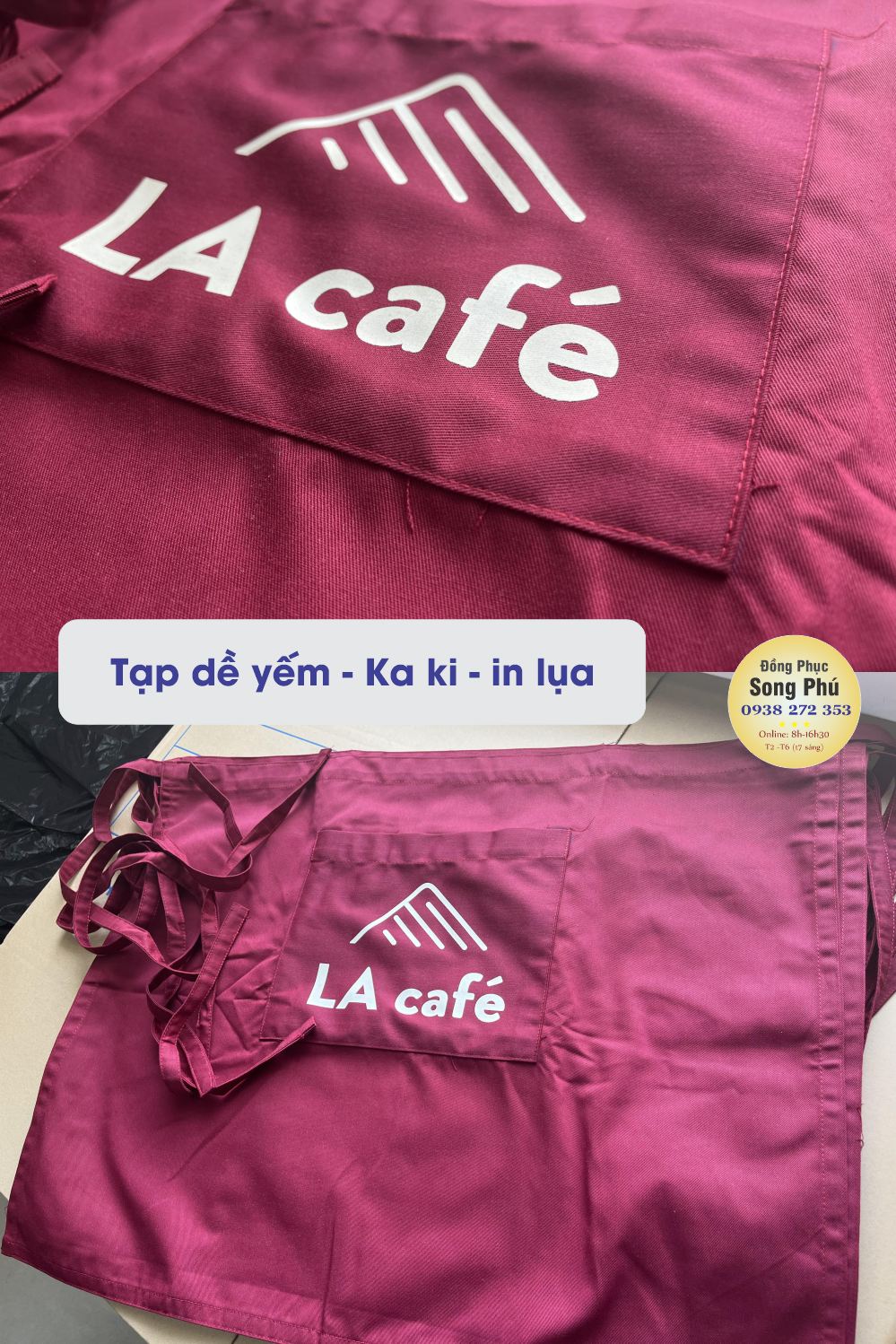 Mẫu tạp dề ngắn phục vụ quán cafe LA coffee