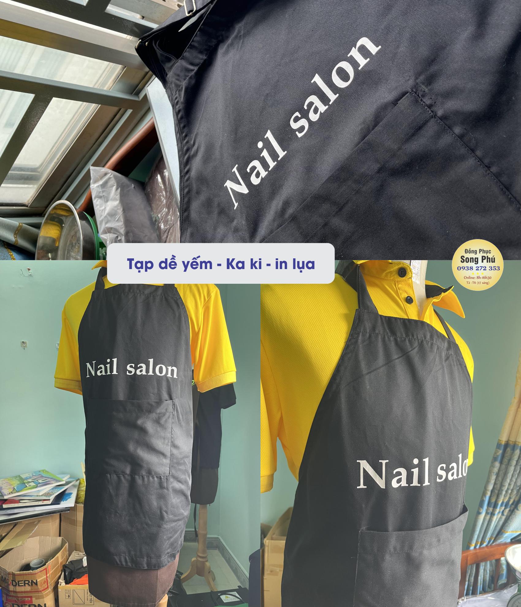 Mẫu tạp dề yếm Nail Salon màu đen