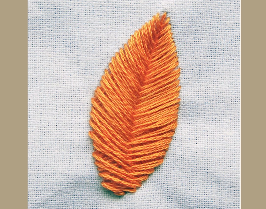 Mẫu thêu chiếc lá bằng mũi thêu xương cá nâng cao