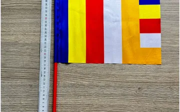 Cờ Cầm Tay Phật Giáo | Vải Phi Bóng, KT 20x30cm | Chất Lượng Cao – Giá Xưởng