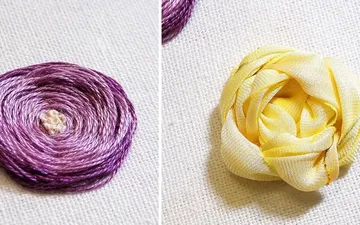 Thêu hoa hồng nổi bằng mũi thêu Spider web stitch