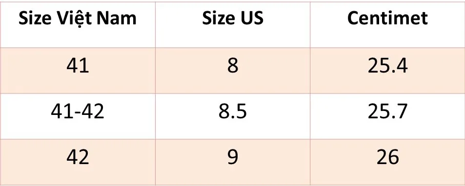 Bảng size giày cho biết size 7 tương ứng với bao nhiêu cm?
