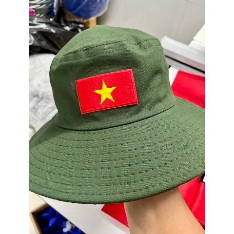 Mẫu nón thêu lá cờ kaki cotton