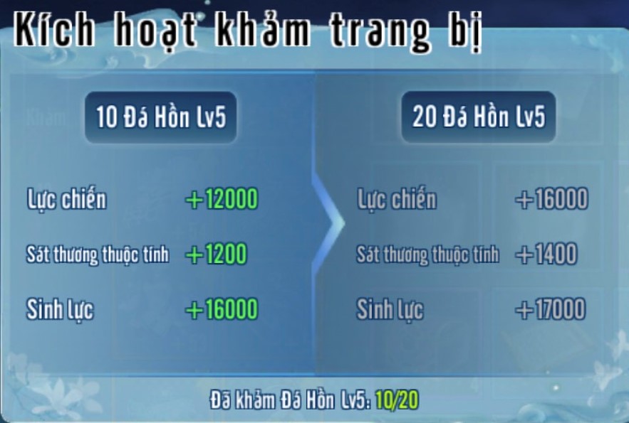 Bậc khảm 6: 10 viên đá hồn level 5