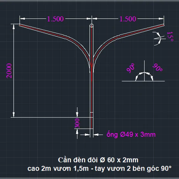 Cần đèn ba mạ nhúng kẽm nóng