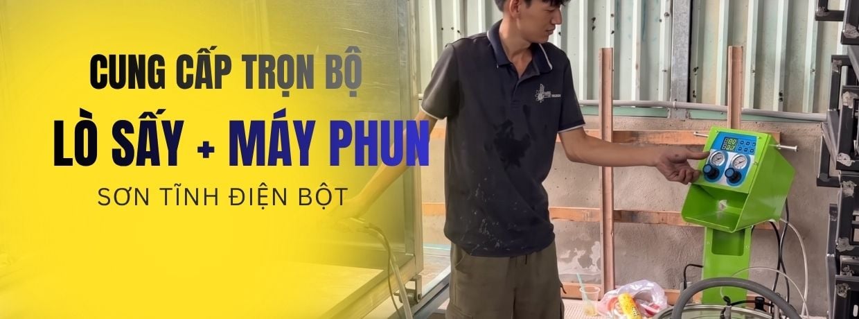 BÀN GIAO TRỌN GÓI LÒ SẤY VÀ MÁY PHUN SƠN TĨNH ĐIỆN BỘT E300