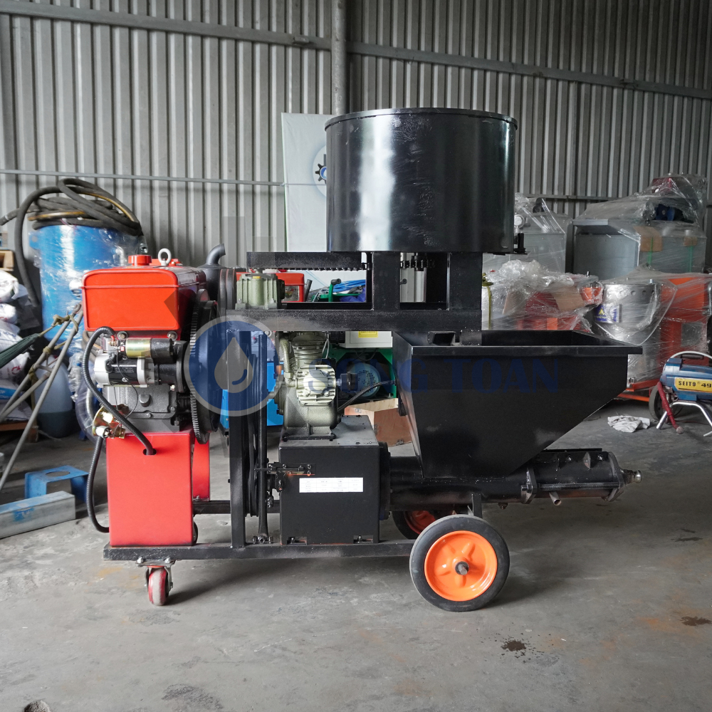 máy phun vữa tích hợp cối trộn