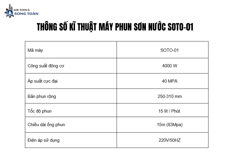 THÔNG SỐ KĨ THUẬT MÁY PHUN SƠN NƯỚC SOTO-01